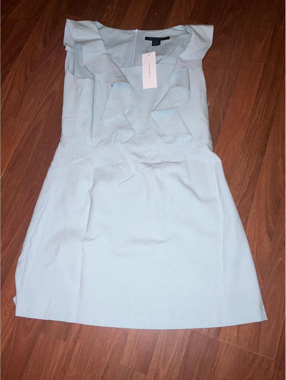 New! French Connection whisper ruffle v neck dress size 12 light dream blue